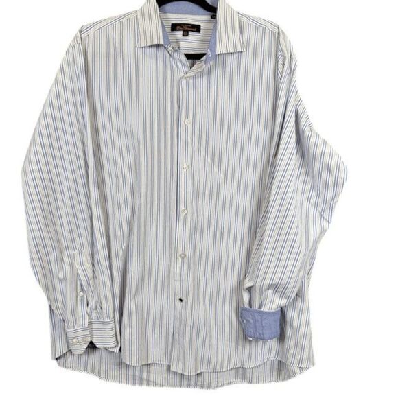 Ben Sherman Men's Button Front Dress Shirt White w/Blue Brown Stripes Size XL - Picture 1 of 11